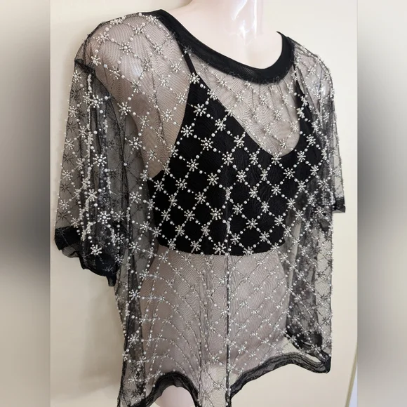 Free People Loir Embellished Top Black Large NWT - Picture 5 of 9